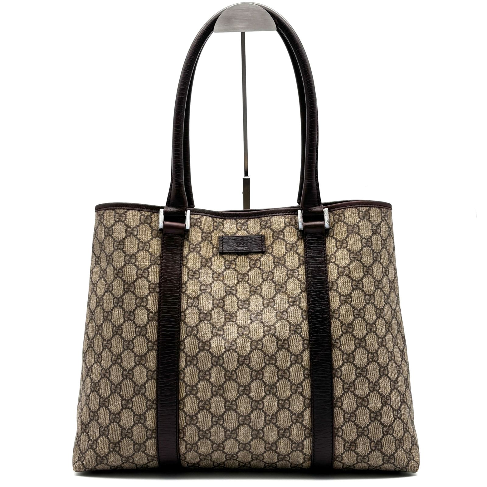 美品 GUCCI グッチ トートバッグ GG スプリーム ロゴプレート PVC