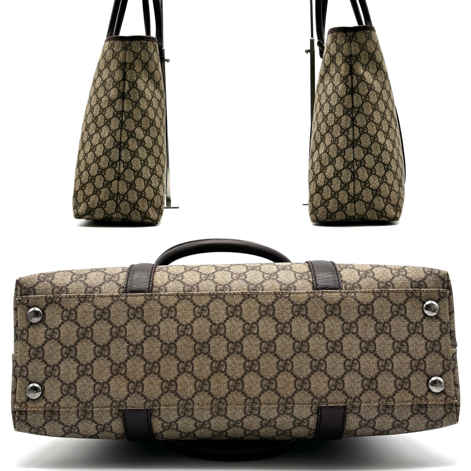 美品 GUCCI グッチ トートバッグ GG スプリーム ロゴプレート PVC