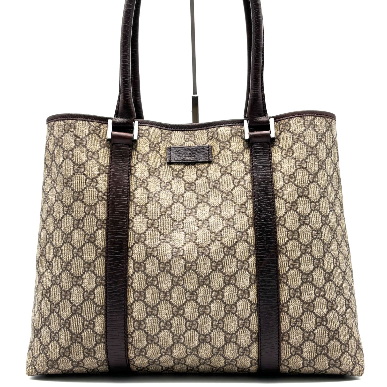 美品 GUCCI グッチ トートバッグ GG スプリーム ロゴプレート PVC