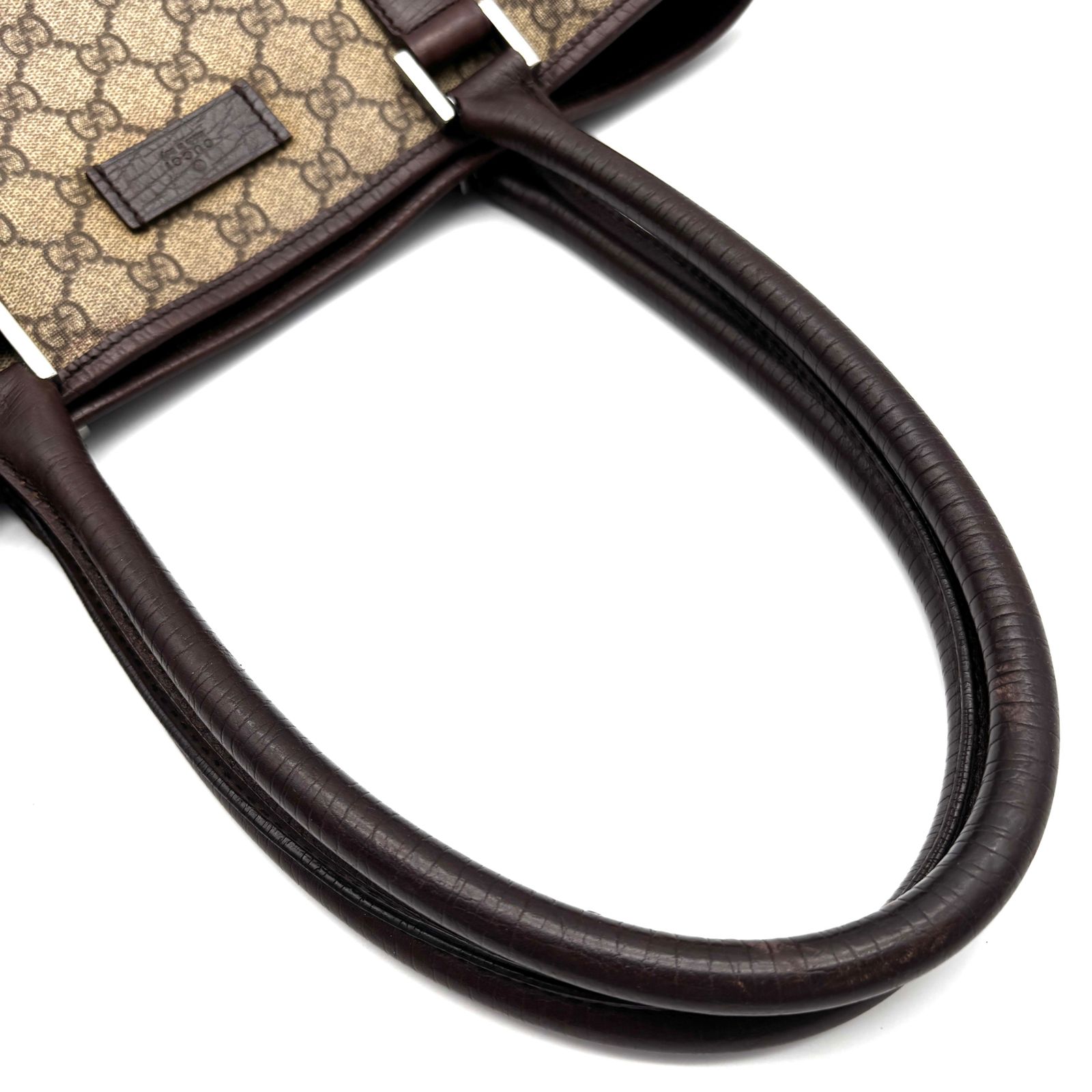 美品 GUCCI グッチ トートバッグ GG スプリーム ロゴプレート PVC