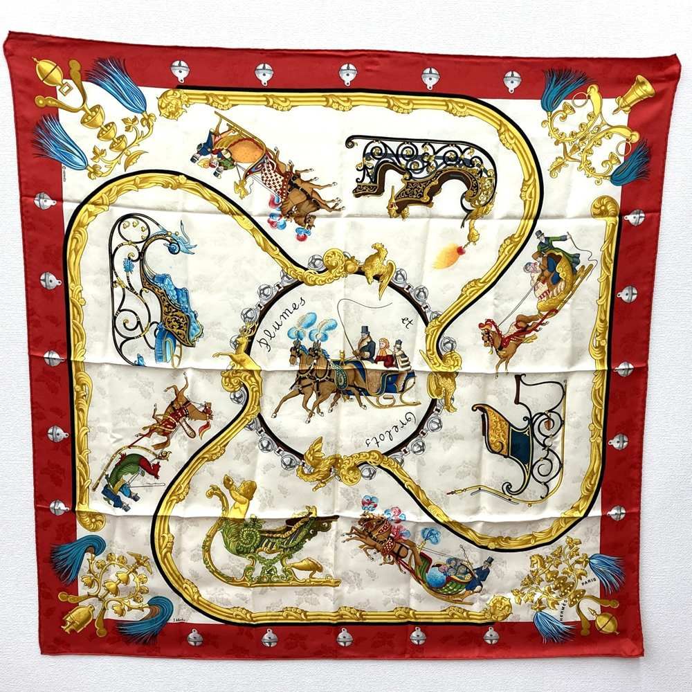 HERMES エルメス カレ90 Plumes et Grelots 羽飾りと鈴 スカーフ