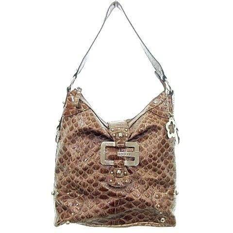 ゲス GUESS ショルダーバッグ パイソン型押し PVC 茶 ブラウン A0120