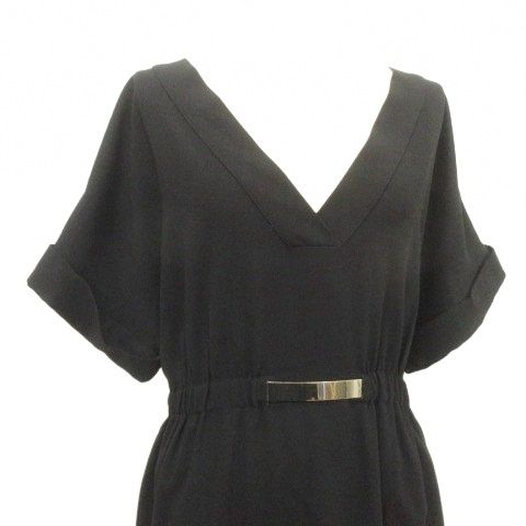 ザラ ZARA Vネック ミニ ワンピース ウエスト装飾 半袖 S 黒 ブラック