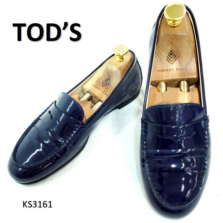 トッズ 美品 エナメル パテントレザー ネイビー EU35 イタリア製