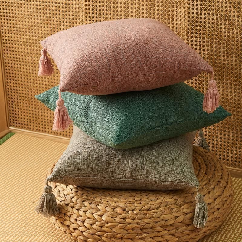 クッションカバー 45×45 北欧 高級感 冬 2枚セット フリンジ付き 丸洗いOK おしゃれ 柔らか かわいい 汚れ防止 洗える 無地 インテリア 替