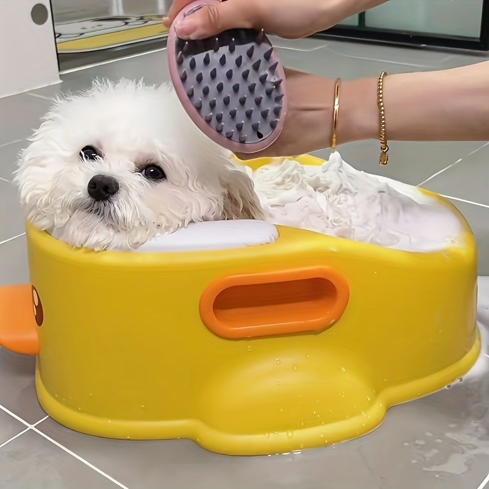 ペットフレンドリー | 耐久性のあるPP素材の犬用バスチブ、吊りやすい、小型から中型の犬に最適 - オレンジアクセント付きの黄色、耐久性が