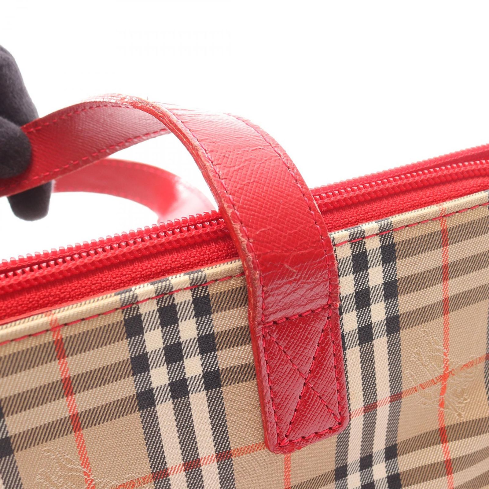 バーバリー BURBERRY ハンドバッグ ノバチェック ベージュ/レッド