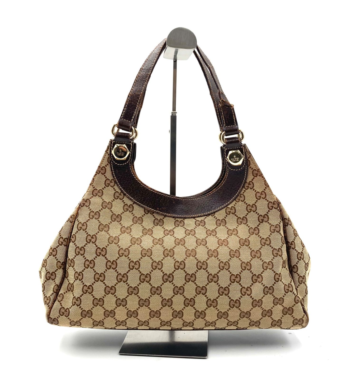 GUCCI グッチ GGキャンバス×レザー ワンショルダーバッグ ブラウン