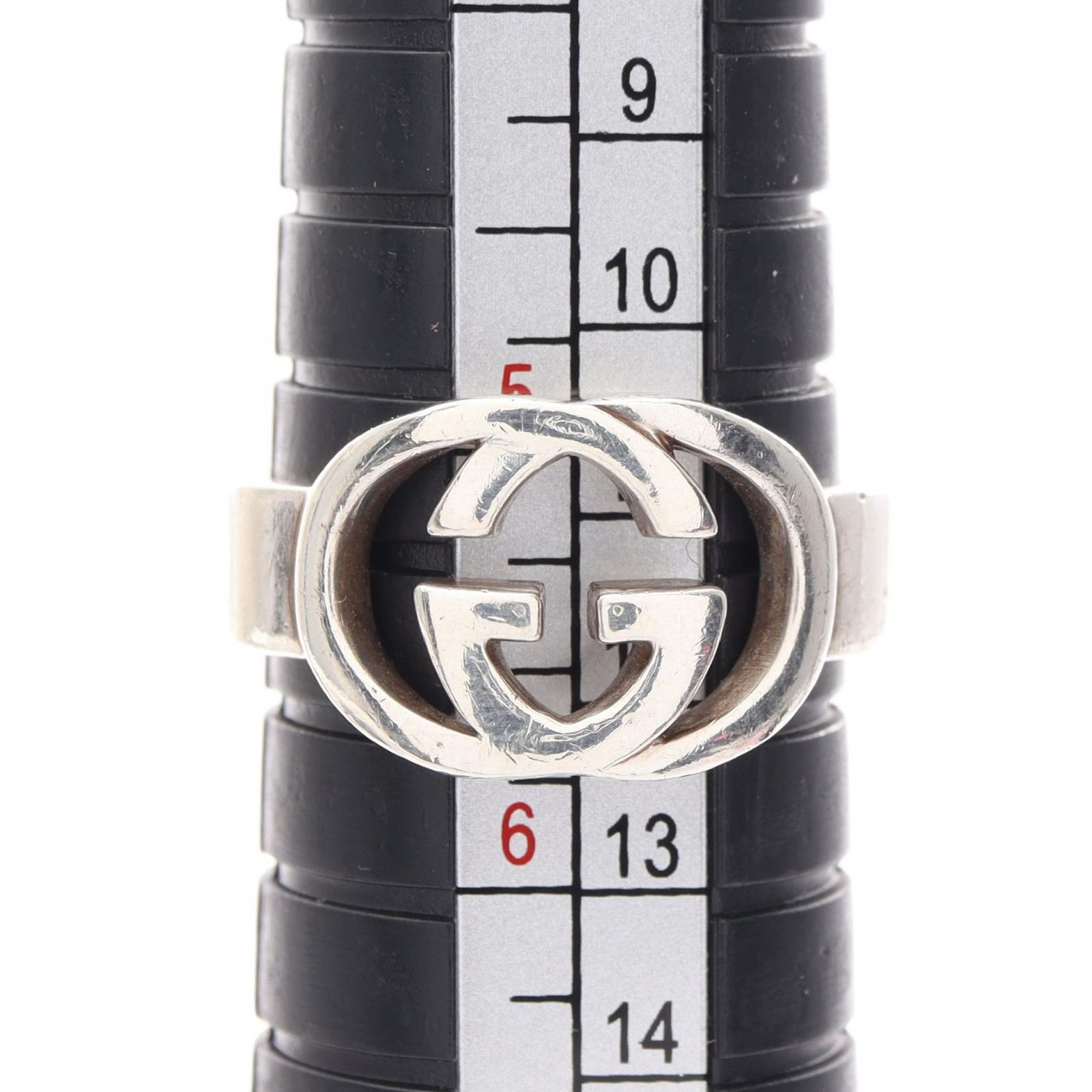 未使用GUCCI インターロッキングG シルバー ブラック リング 指輪 21号 GUCCI（グッチ） インターロッキングG リング ベルトモチーフ