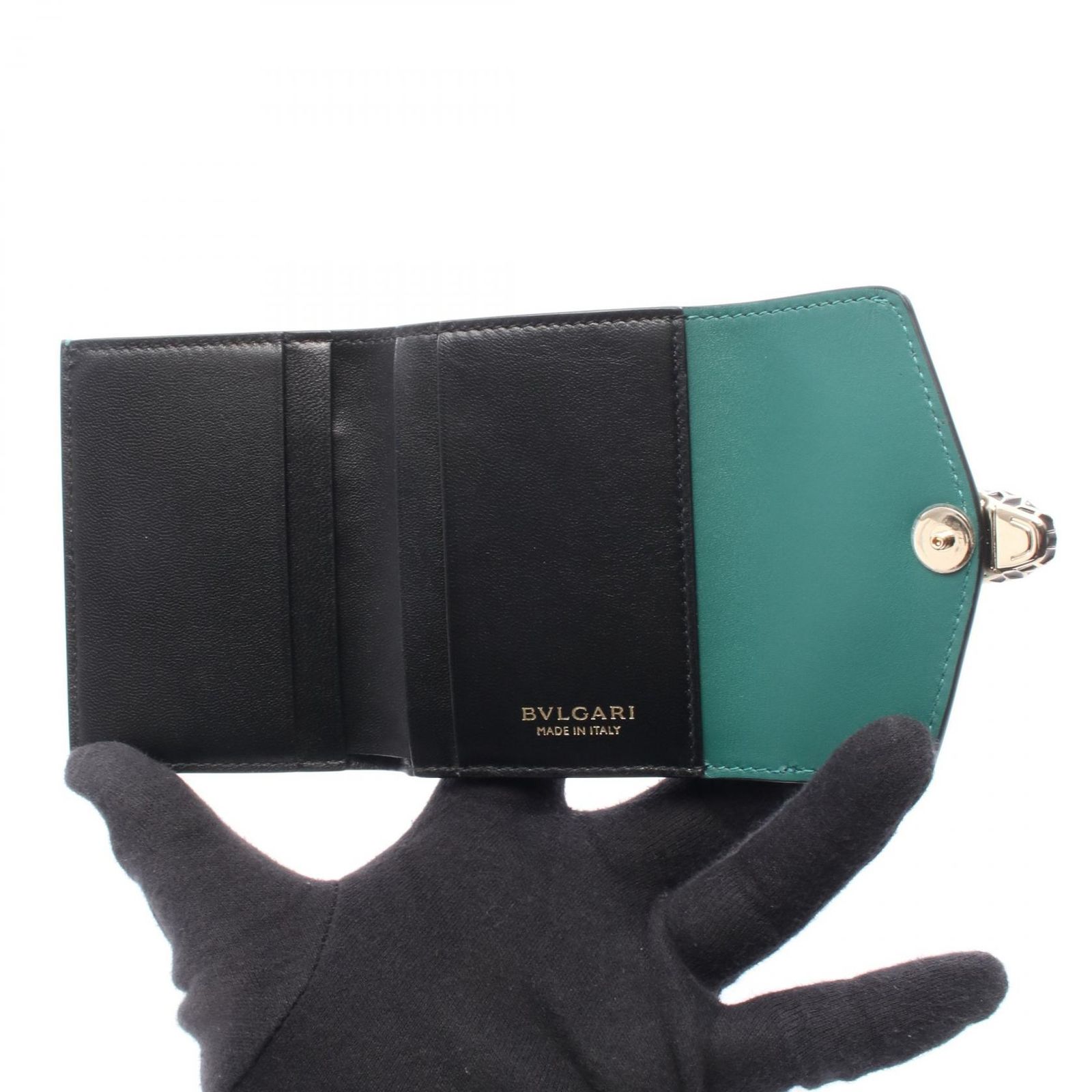 ブルガリ BVLGARI 三つ折り財布 セルペンティ グリーン レザー