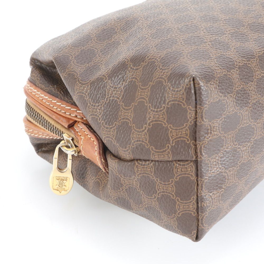 美品 ヴィンテージ セリーヌ マカダム レザー ポーチ 本革 ブラウン