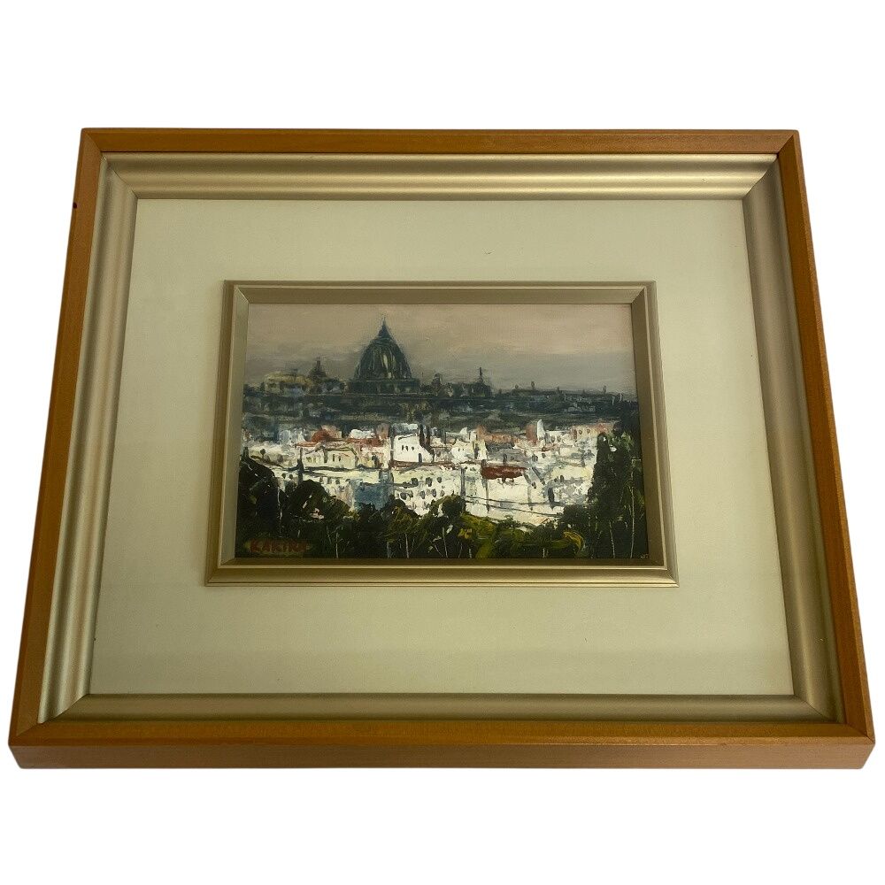 ローマのたそがれ 小松明 真作保証 油彩画 油絵 絵画 壁掛け 額装 額縁