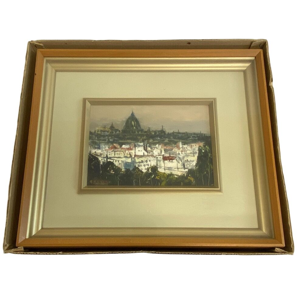 ローマのたそがれ 小松明 真作保証 油彩画 油絵 絵画 壁掛け 額装 額縁