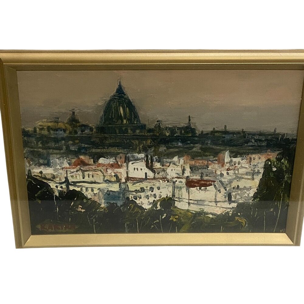 ローマのたそがれ 小松明 真作保証 油彩画 油絵 絵画 壁掛け 額装 額縁