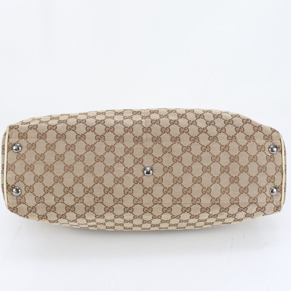 美品 グッチ GGキャンバス ベージュ 153213 レザー トート バッグ