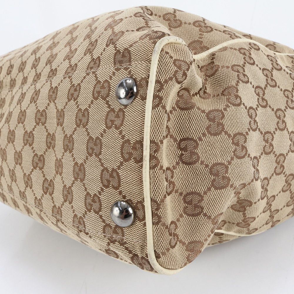 美品 グッチ GGキャンバス ベージュ 153213 レザー トート バッグ