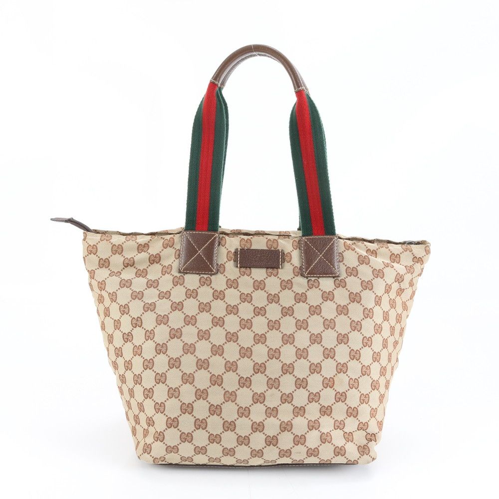 極美品 グッチ GGキャンバス シェリー ライン 131231 レザー トート