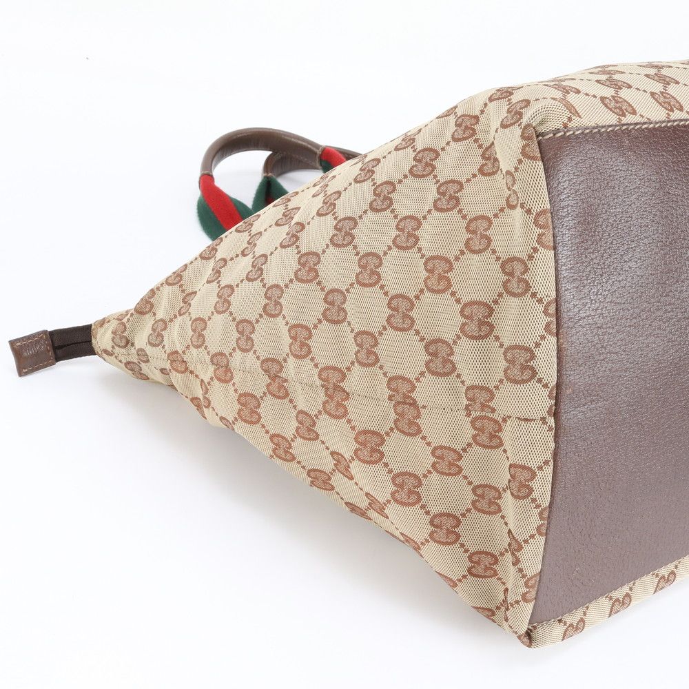 極美品 グッチ GGキャンバス シェリー ライン 131231 レザー トート