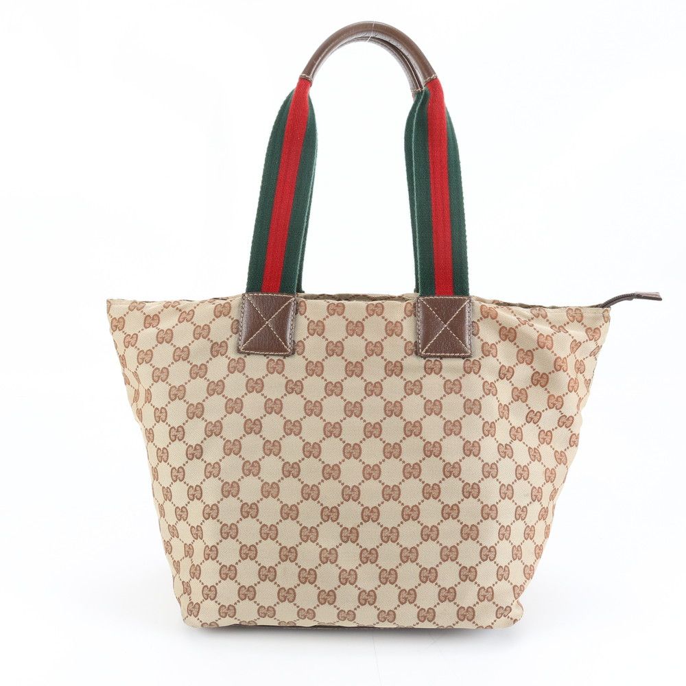 極美品 グッチ GGキャンバス シェリー ライン 131231 レザー トート