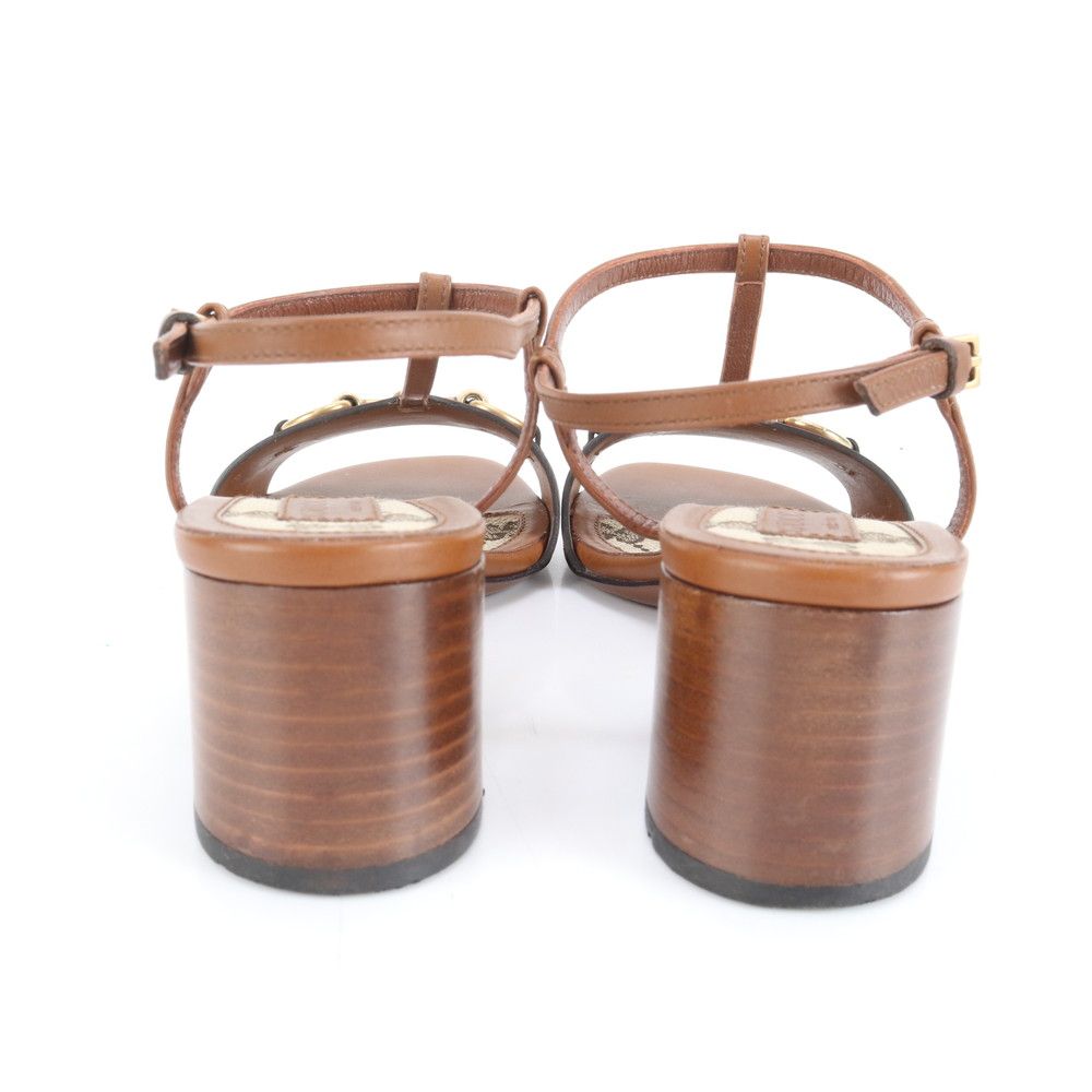 美品 グッチ ホースビット レザー アンクルストラップ サンダル ヒール