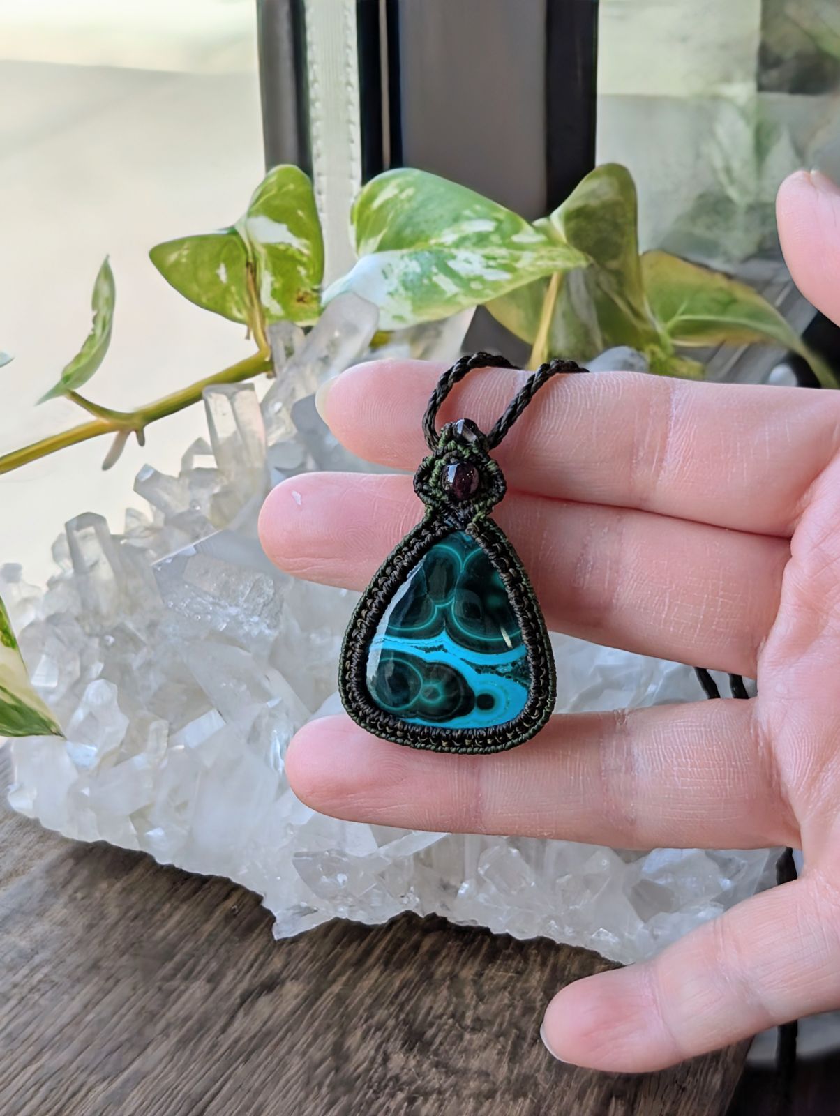 ☆マラカイトクリソコラ・クリソコラマラカイト☆マクラメ編み