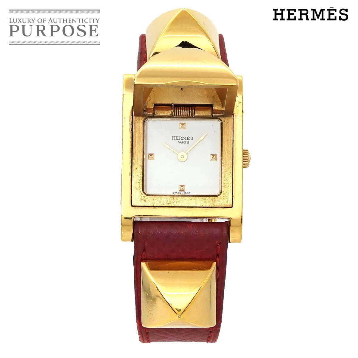 貴重】HERMES エルメス メドール スクエア レッドベルト クォーツ