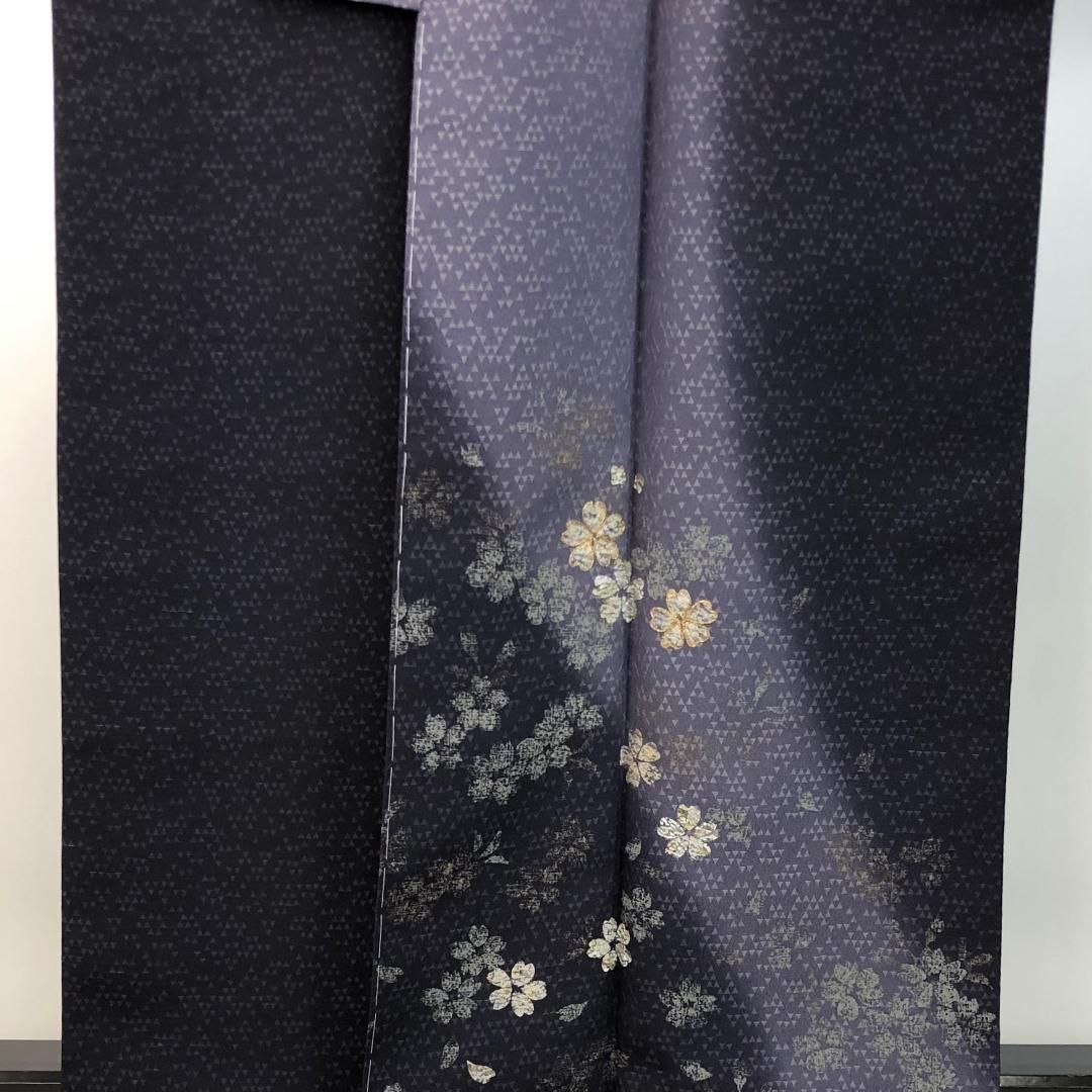 訪問着 桜の花模様 金駒刺繍 染分 褐色 トールサイズ ガード加工 K