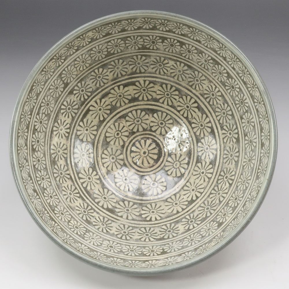 韓国人間国宝 申相浩 作 【 銘：散華 】 高麗花三島茶碗 大徳寺塔頭養