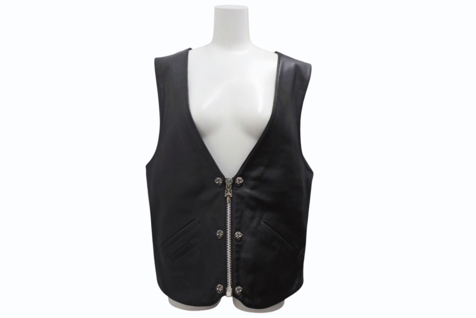 極美品 CHROME HEARTS クロムハーツ ラージクロス レザーベスト サイズ