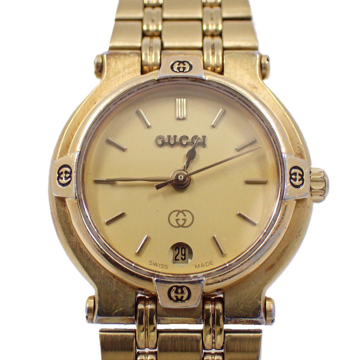 グッチ 9200L クォーツ レディース 腕時計 ゴールドGP 黒文字盤 純正