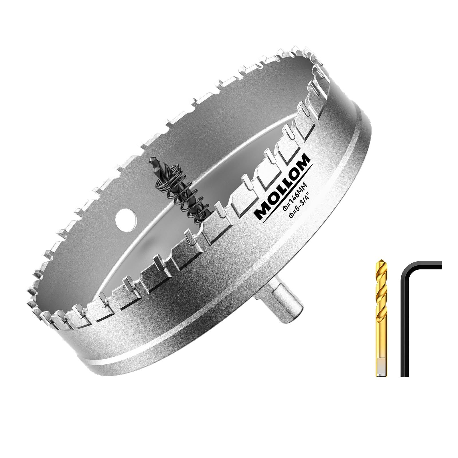 Mollom 5 3 4インチ 146 mm 高耐久超硬ホールソー パイロットドリルビット ホールカッターはステンレス鋼 軟鋼 鉄 銅 真鍮 プラスチックをカットします