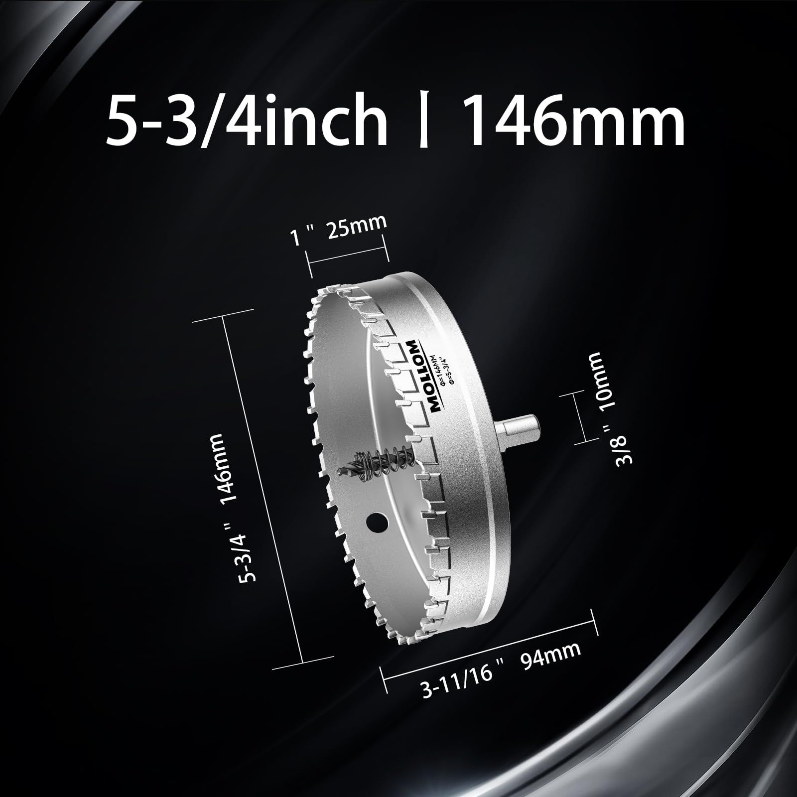 Mollom 5-3|4インチ | 146 mm 高耐久超硬ホールソー パイロットドリルビット ホールカッターはステンレス鋼 軟鋼 鉄 銅 真鍮 プラスチックをカットします
