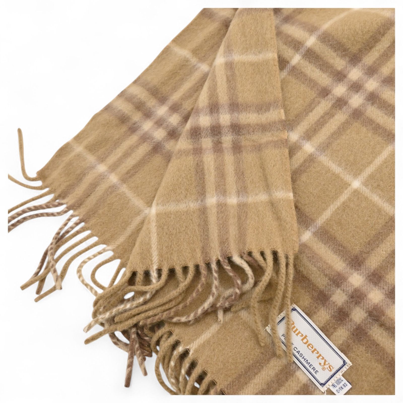 バーバリー ノバチェック カシミア マフラー ベージュ Aランク