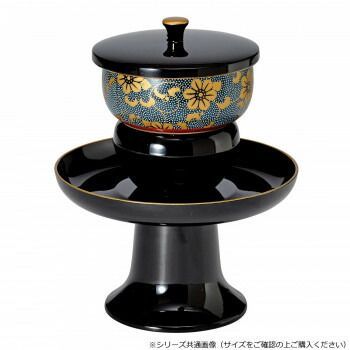 高茶台セット 九谷焼茶碗付 4.5寸 黒(フチ金)/青粒鉄仙 530745027w091