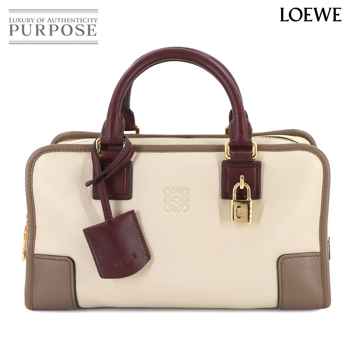 美品 ロエベ LOEWE アマソナ 28 ハンド バッグ レザー ベージュ