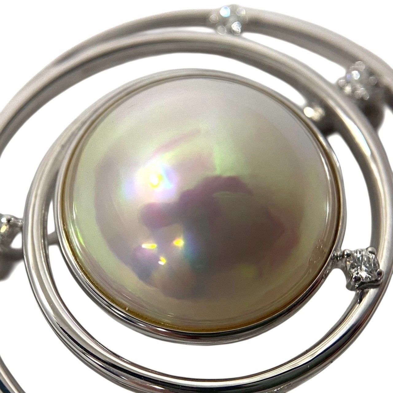 CH【TASAKI】マベパール ブローチ K18WG 0.08ct 15mm ホワイトゴールド