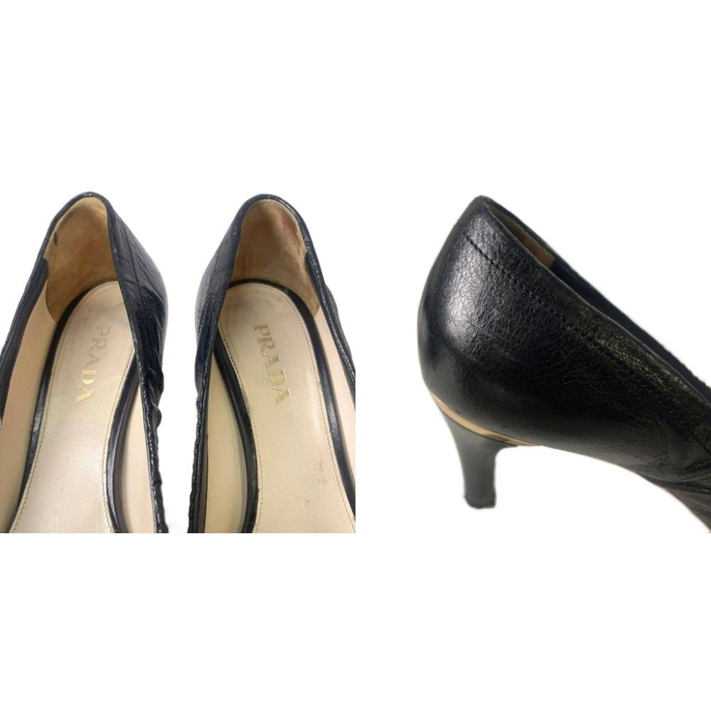 プラダ PRADA パンプス ヒール リボン レザー 38 ブラック - メルカリ