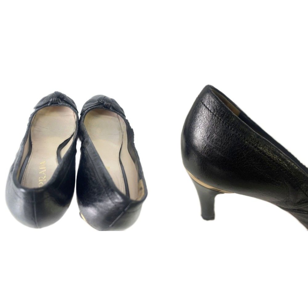 プラダ PRADA パンプス ヒール リボン レザー 38 ブラック - メルカリ