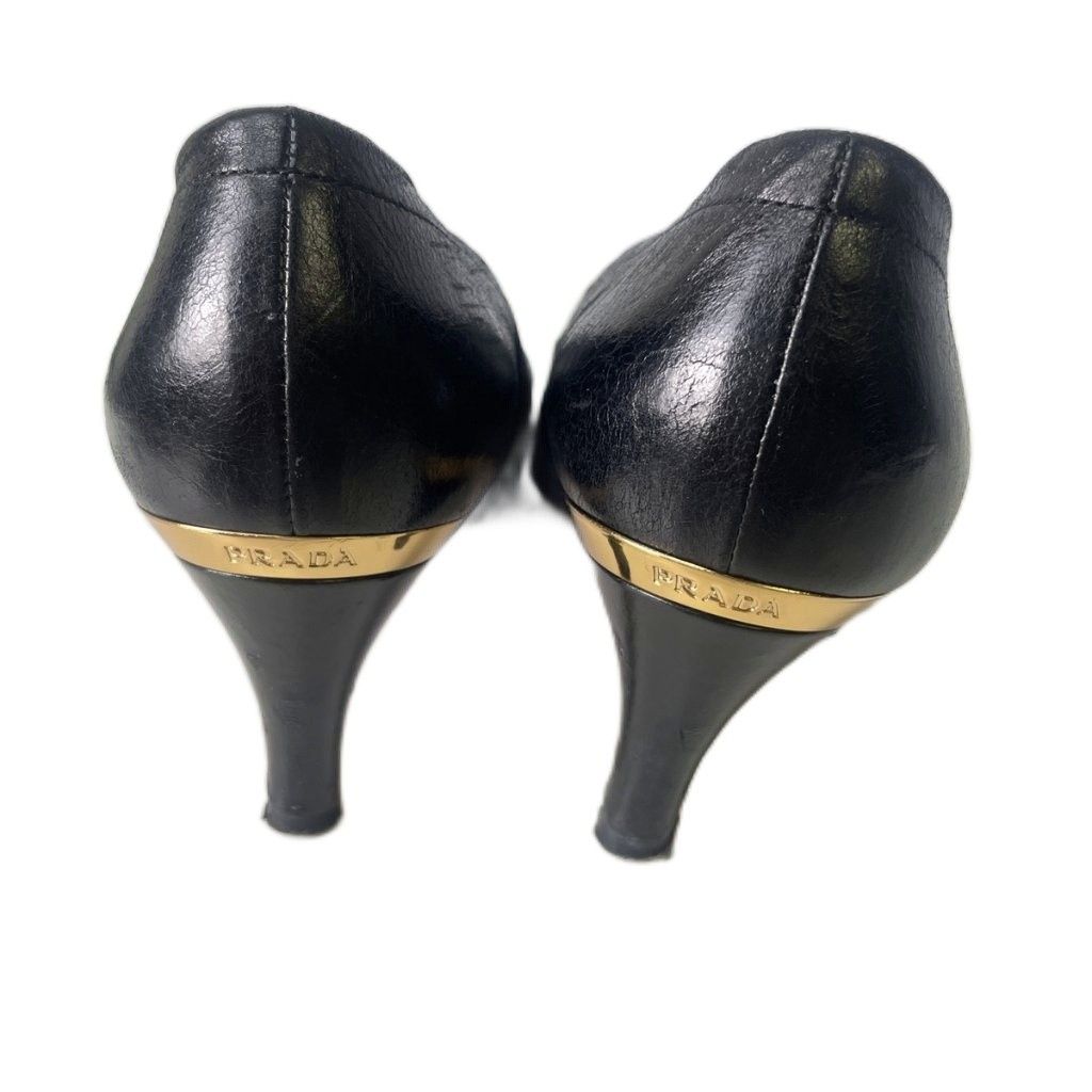 プラダ PRADA パンプス ヒール リボン レザー 38 ブラック - メルカリ