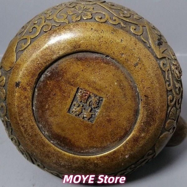 銅 細工 茶道具 浮彫り 福禄茶壺 提梁銅壺 水徳利 工芸品 美術品