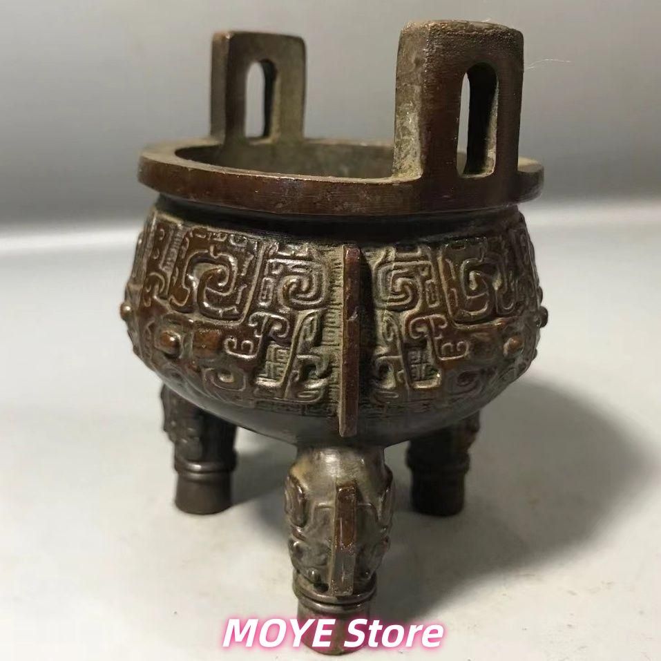 三本足鼎 獣面紋西周紋紋衝耳香炉 装飾品 現代工芸品 美術品 zw0128