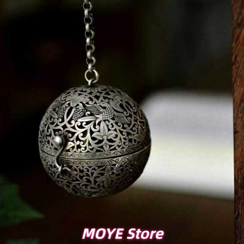 銅 細工 茶道具 香道具 香薫球 倒流香弔炉 花鳥紋香球 工芸品美術品