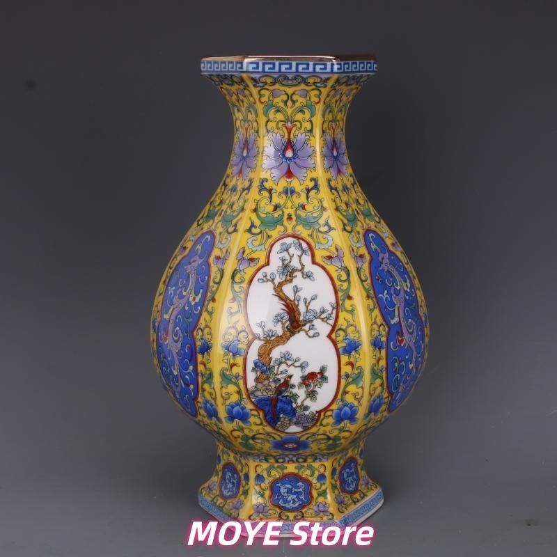 清乾隆琺瑯彩蒔金花鳥花瓶 景徳鎮 陶磁器 装飾品 現代工芸品 美術品