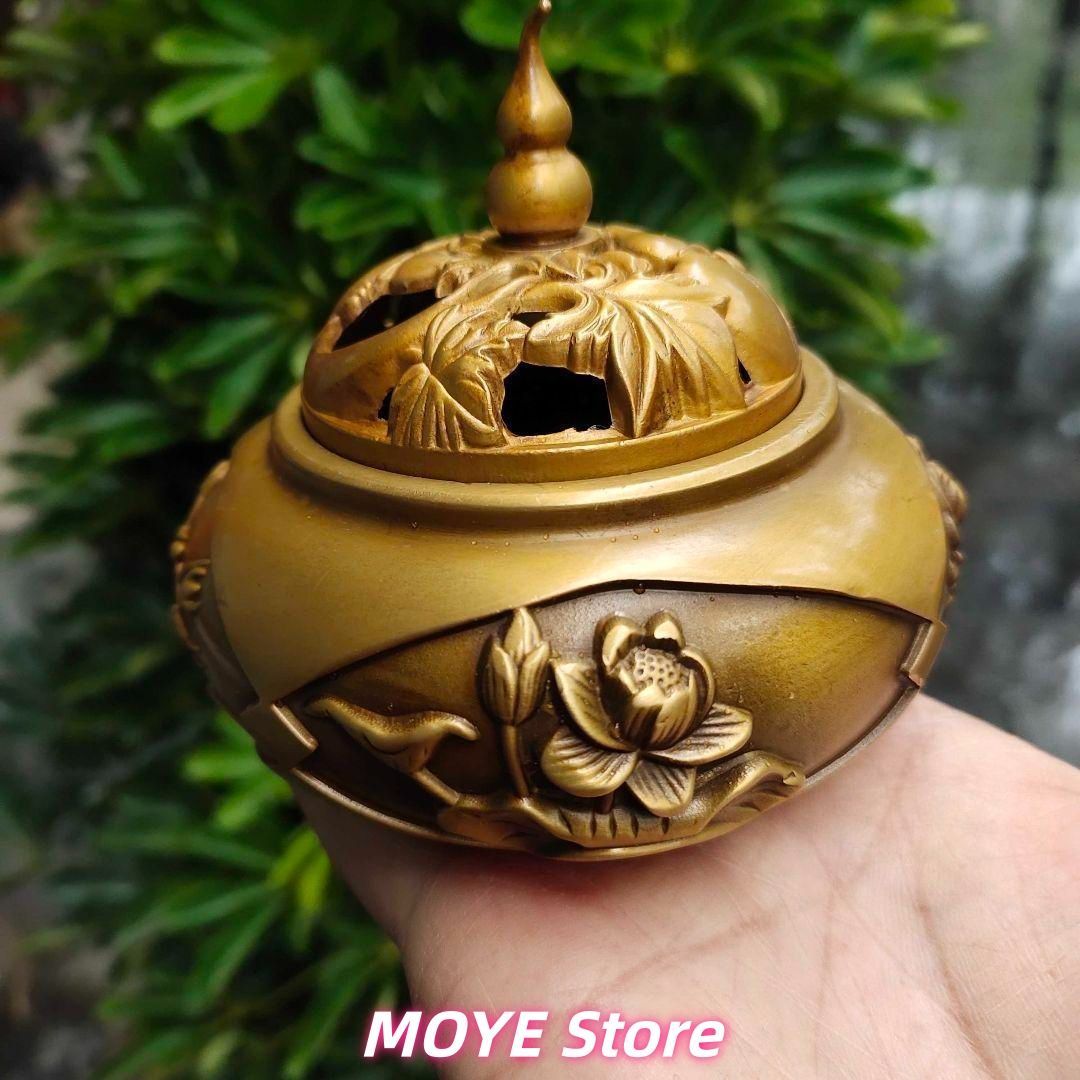 銅 細工 四季花瓢?蓋香炉 銅製 茶道具 香道具 工芸品 美術品 zw0128