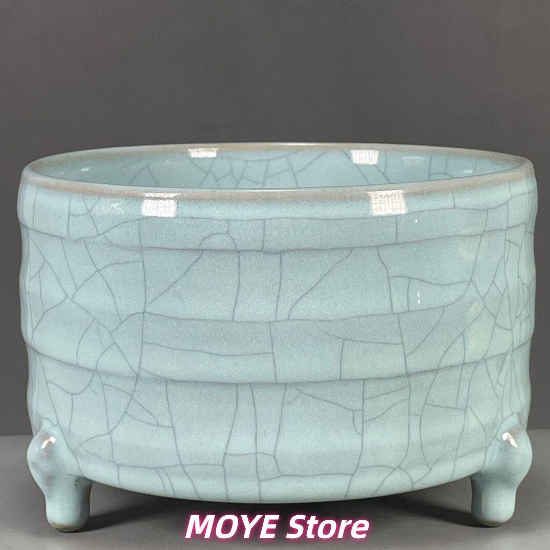 汝磁器開片三足香炉 香道具 景徳鎮 陶磁器 装飾品 現代工芸品 美術品