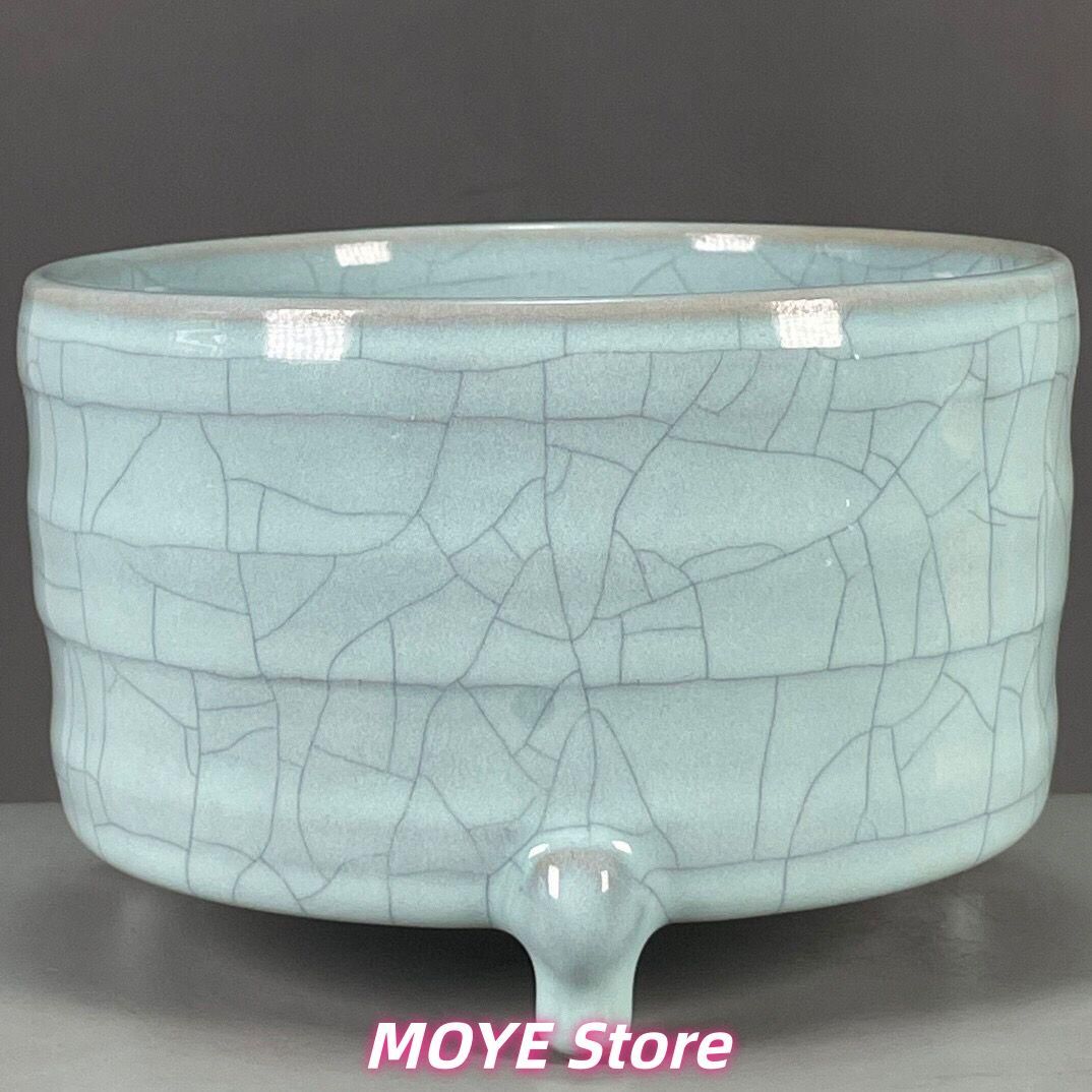 汝磁器開片三足香炉 香道具 景徳鎮 陶磁器 装飾品 現代工芸品 美術品