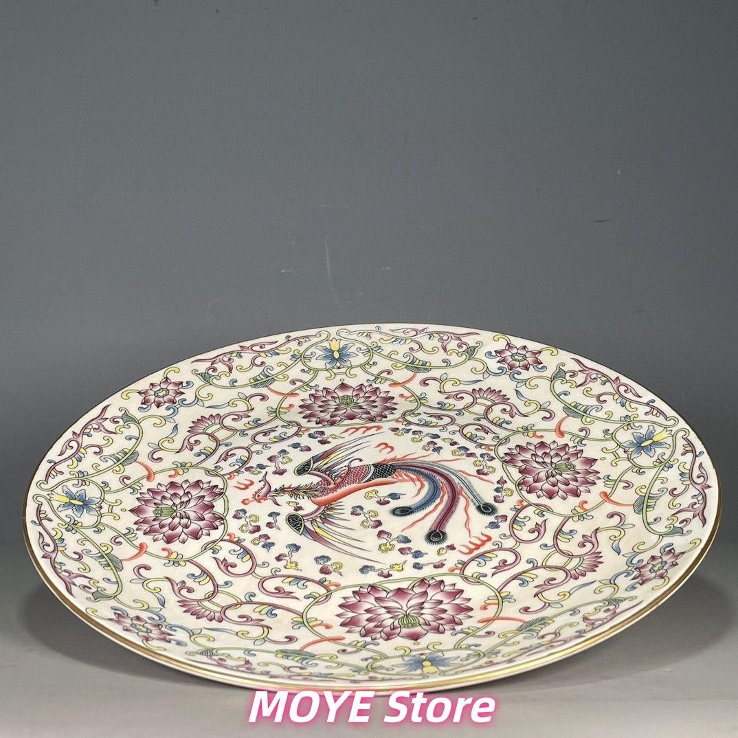 清乾隆五彩鳳紋賞盤 景徳鎮 陶磁器 装飾品 工芸品 美術品 zw0128