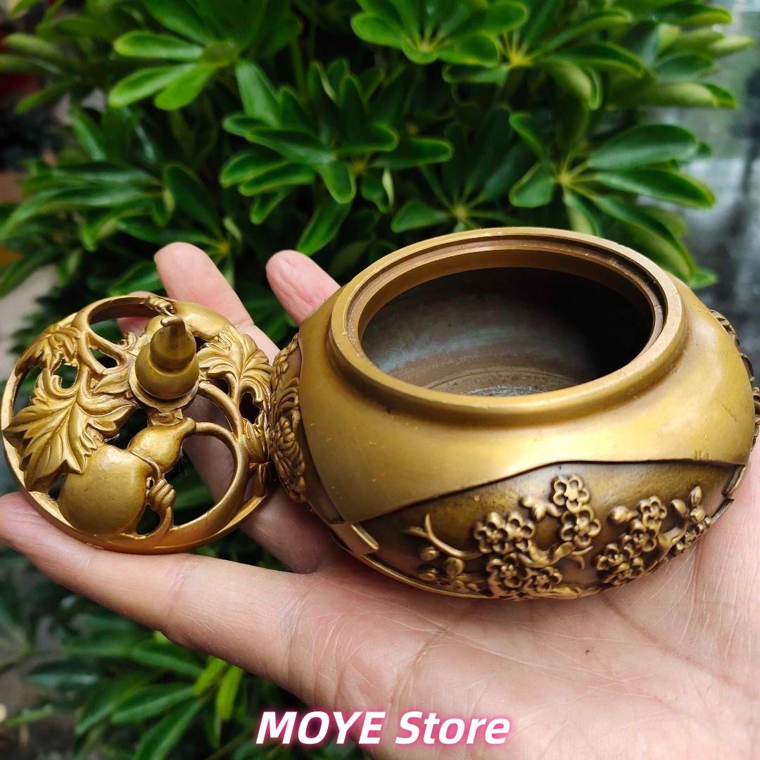 銅 細工 四季花瓢簞蓋香炉 銅製 茶道具 香道具 工芸品 美術品 置物 銅 細工 四季花瓢?蓋香炉 銅製 茶道具 香道具 工芸品 美術品 zw0128
