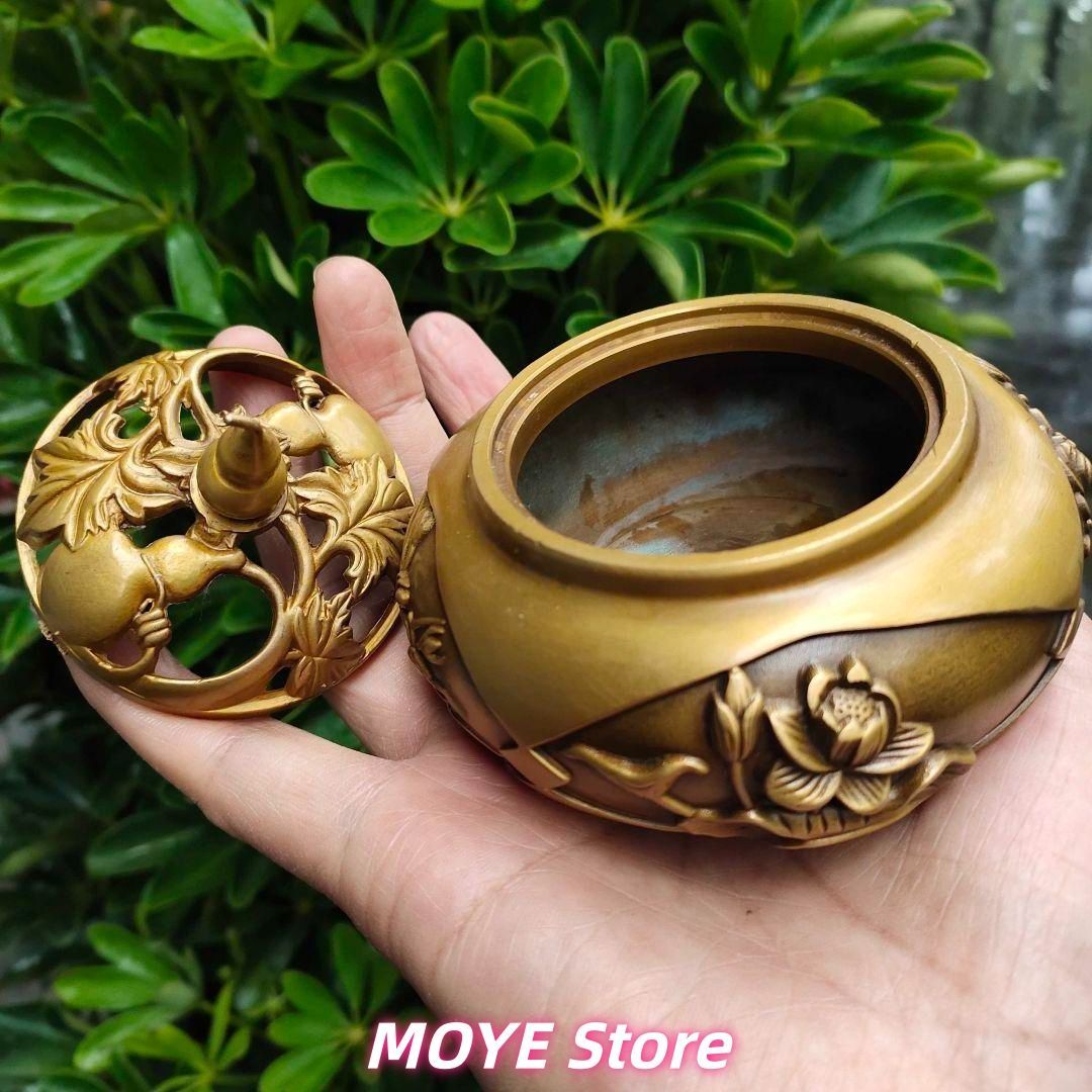 銅 細工 四季花瓢?蓋香炉 銅製 茶道具 香道具 工芸品 美術品 zw0128