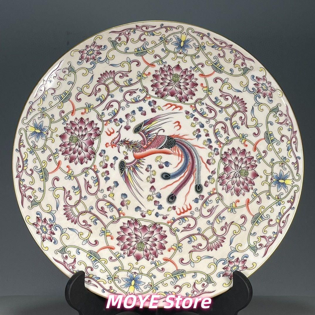 清乾隆五彩鳳紋賞盤 景徳鎮 陶磁器 装飾品 工芸品 美術品 zw0128